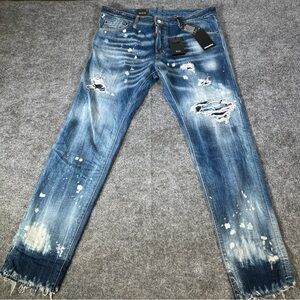 Dsquared2 Deep See‎ Blue Distressed Painted 5 Pockets good Guy Jeans Size 54 New